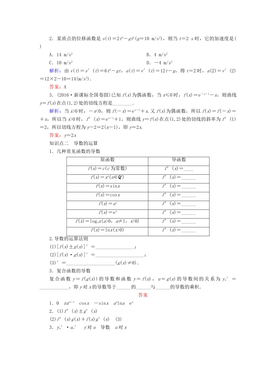 高考数学一轮复习 第二章 函数、导数及其应用 第十节 变化率与导数、导数的计算学案 文-人教版高三全册数学学案_第2页