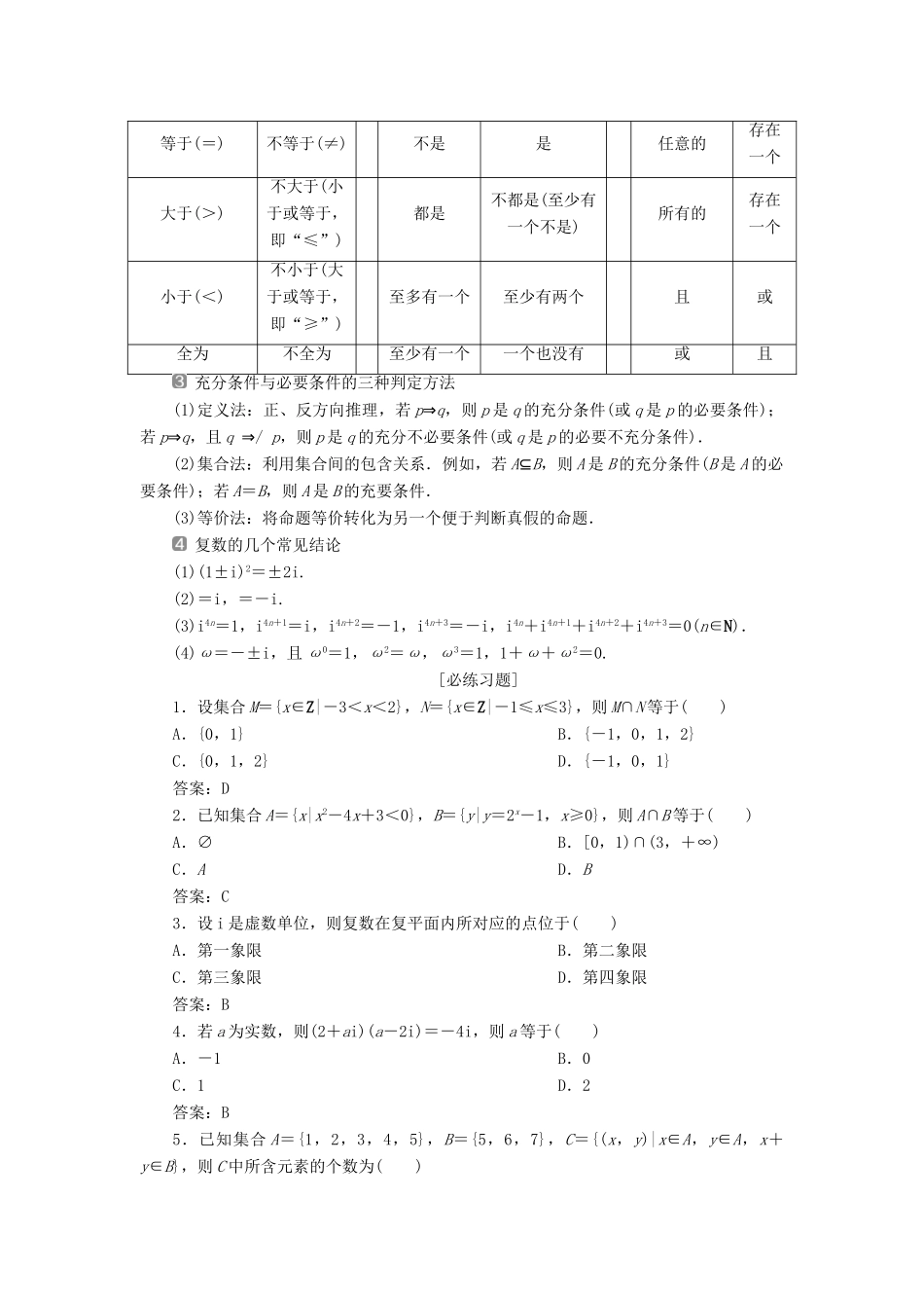 高考数学二轮复习 第三部分 回顾教材 以点带面 1 回顾1 集合、常用逻辑用语、复数学案-人教版高三全册数学学案_第3页