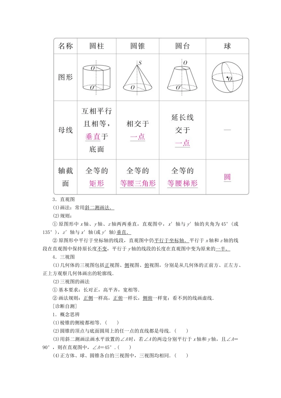 高考数学一轮复习 第7章 立体几何 7.1 空间几何体的结构及其三视图和直观图学案 理-人教版高三全册数学学案_第2页