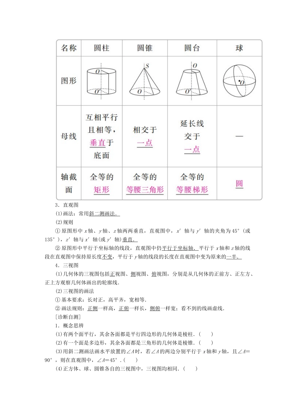 高考数学一轮复习 第7章 立体几何 7.1 空间几何体的结构及其三视图和直观图学案 文-人教版高三全册数学学案_第2页