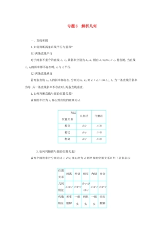 高考数学二轮复习 第一篇 微型专题 专题6 解析几何知识整合学案 理-人教版高三全册数学学案