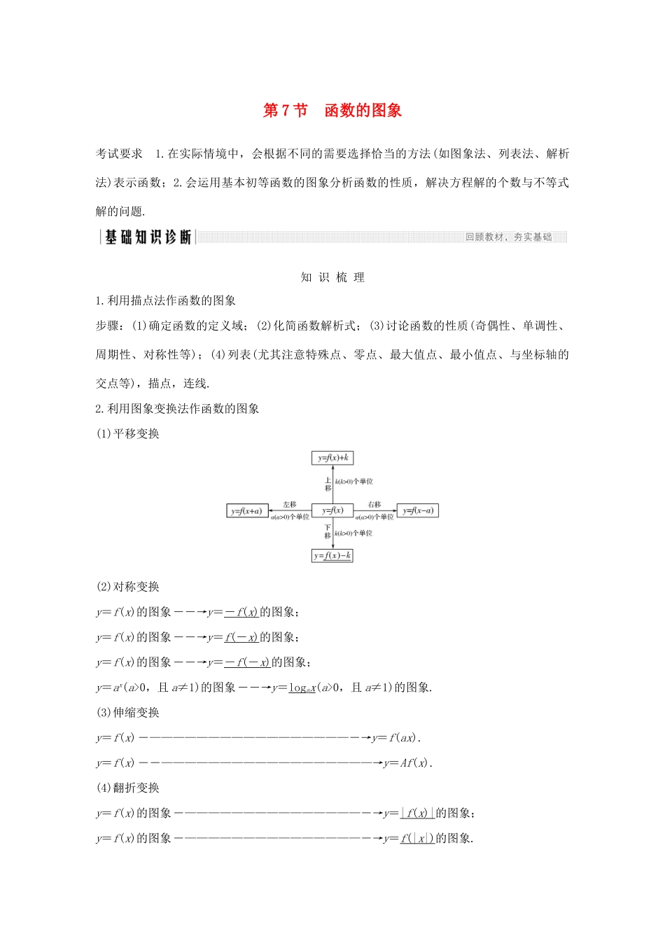 高考数学一轮复习 第二章 函数概念及基本初等函数Ⅰ第7节 函数的图象教学案（含解析）新人教A版-新人教A版高三全册数学教学案_第1页