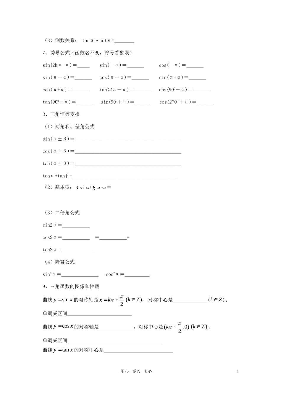 高考数学三角公式全章默写素材 苏教版_第2页