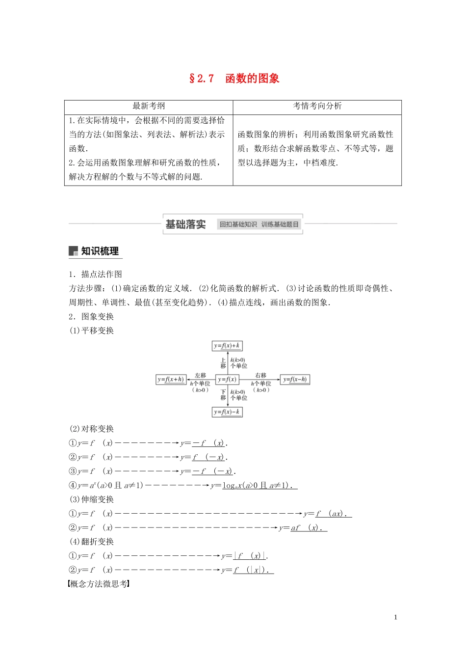 高考数学一轮复习 第二章 函数概念与基本初等函数 Ⅰ 2.7 函数的图象教学案 理 新人教A版-新人教A版高三全册数学教学案_第1页