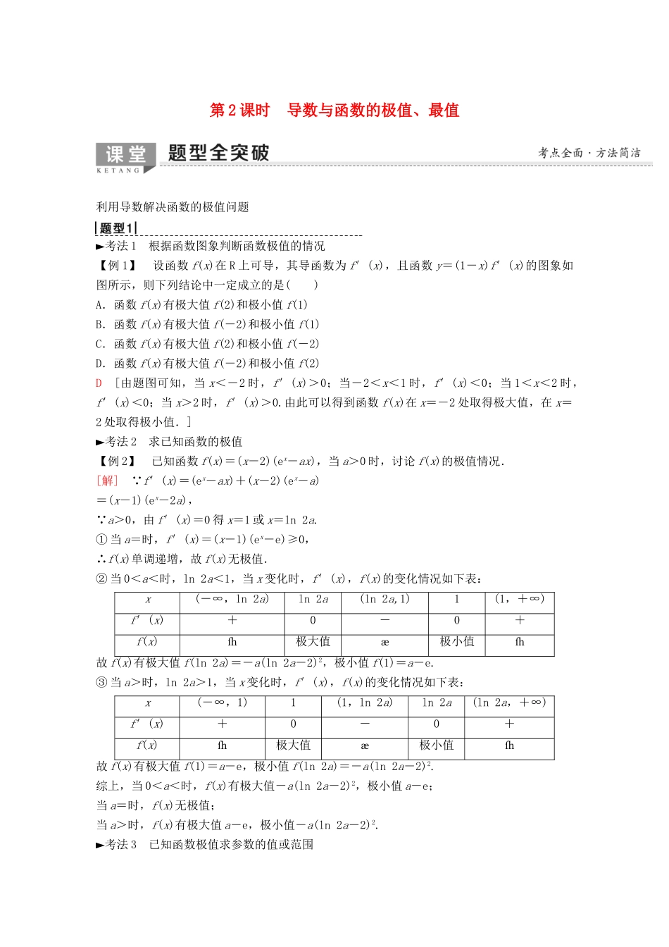 高考数学一轮复习 第2章 函数、导数及其应用 第11节 导数的应用（第2课时）导数与函数的极值、最值教学案 理（含解析）新人教A版-新人教A版高三全册数学教学案_第1页