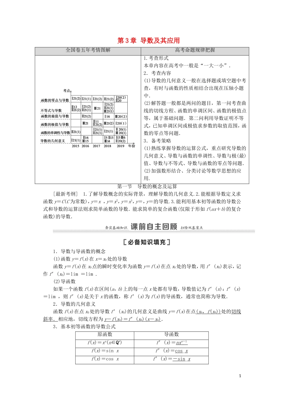 高考数学一轮复习 第3章 导数及其应用 第1节 导数的概念及运算教学案 理 北师大版-北师大版高三全册数学教学案_第1页