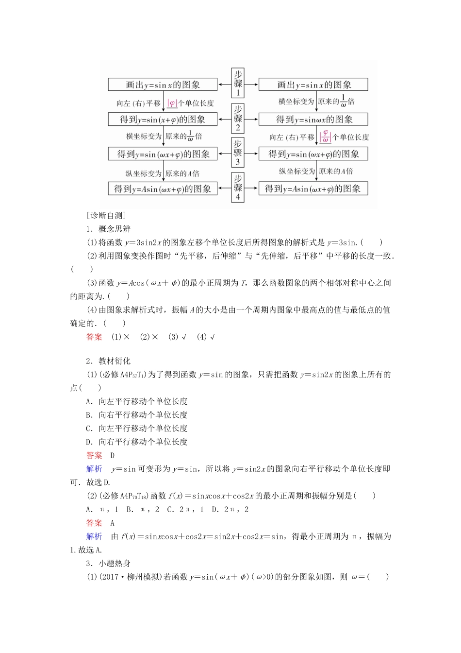 高考数学一轮复习 第3章 三角函数、解三角形 3.4 函数y＝Asin(ωx＋φ)的图象及应用学案 文-人教版高三全册数学学案_第2页