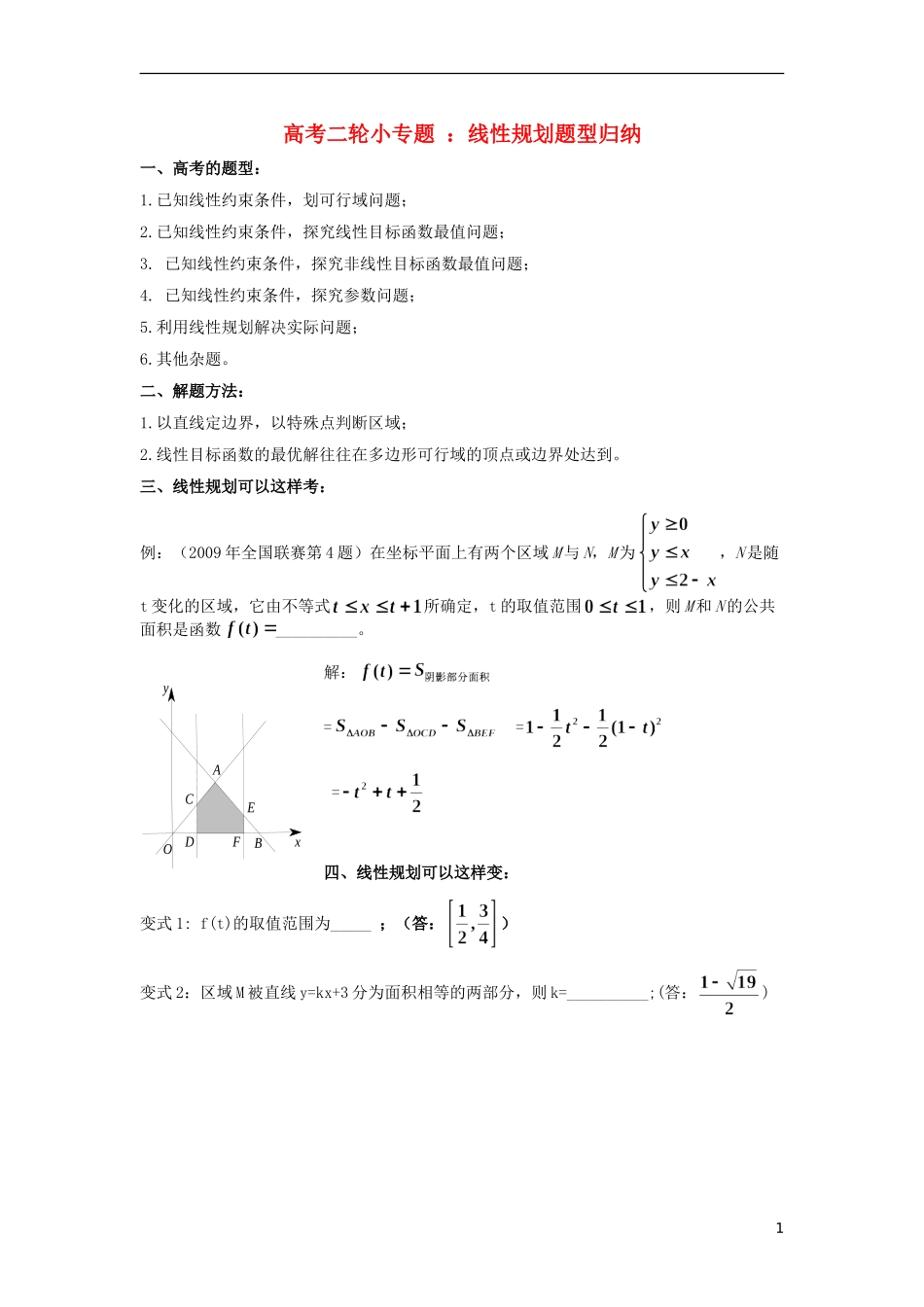 高考数学二轮小专题 线性规划题型归纳素材 苏教版_第1页