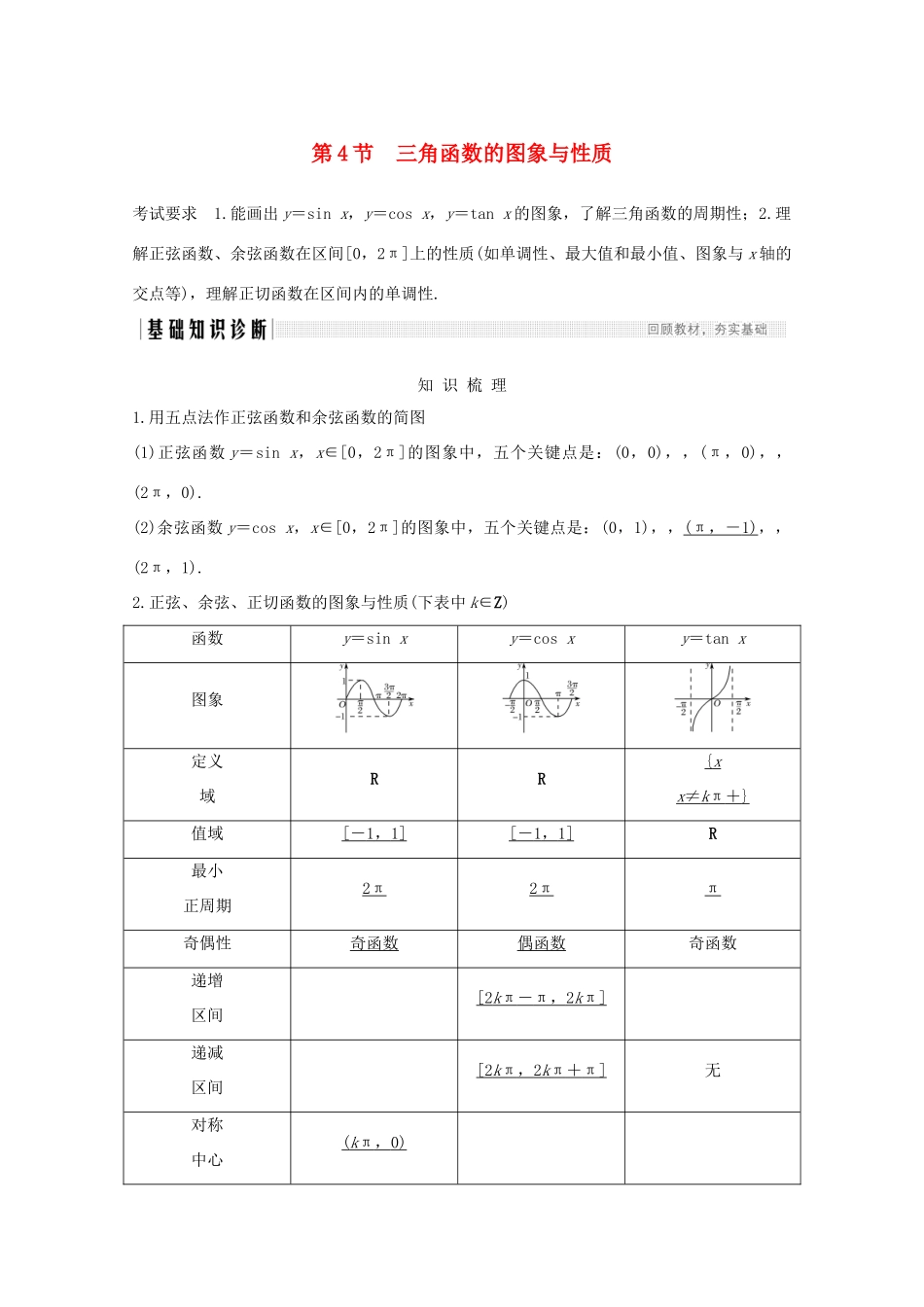 高考数学一轮复习 第四章 三角函数、解三角形 第4节 三角函数的图象与性质教学案（含解析）新人教A版-新人教A版高三全册数学教学案_第1页
