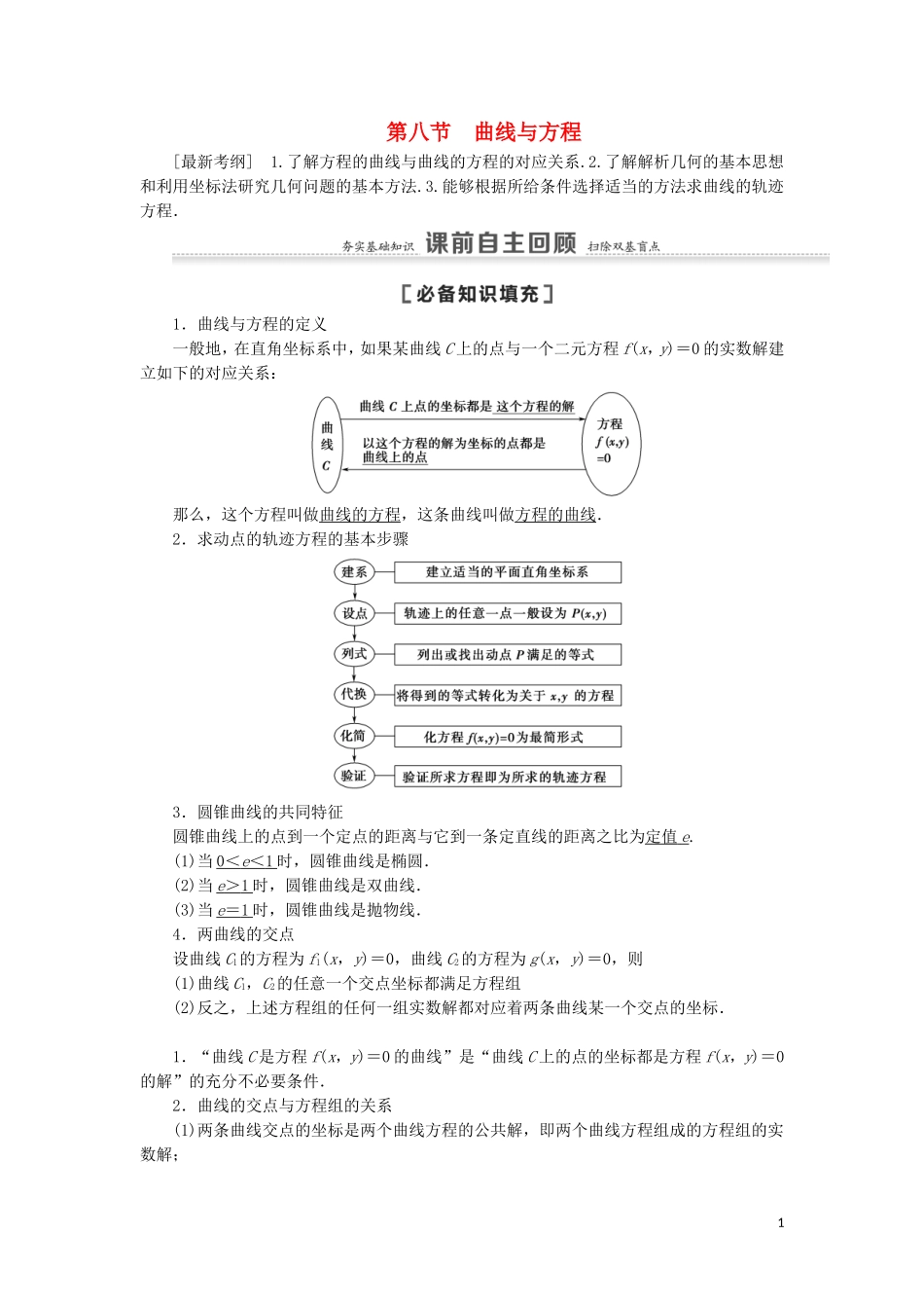 高考数学一轮复习 第9章 平面解析几何 第8节 曲线与方程教学案 理 北师大版-北师大版高三全册数学教学案_第1页
