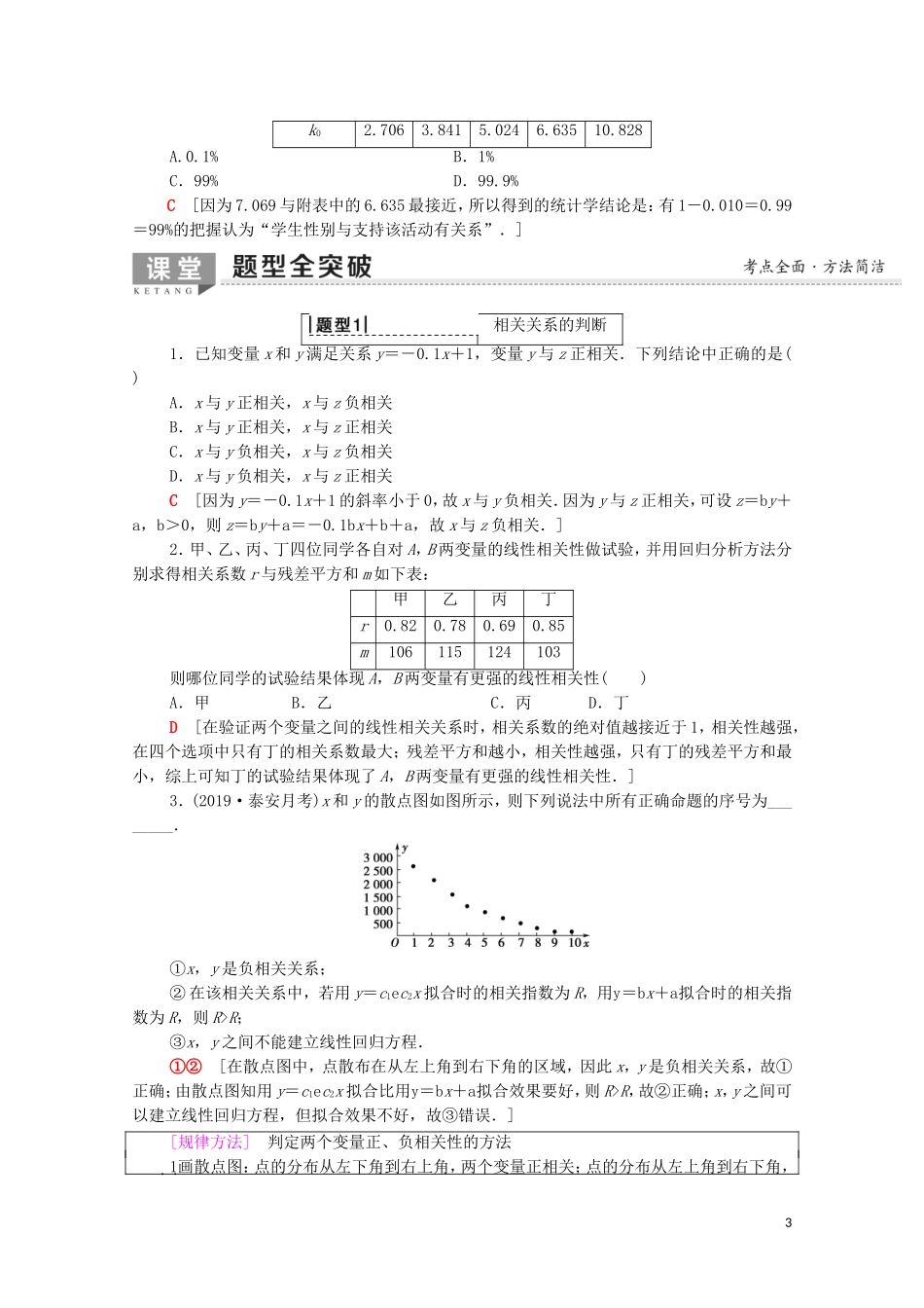 高考数学一轮复习 第9章 统计与统计案例 第3节 变量间的相关关系、统计案例教学案（含解析）理-人教版高三全册数学教学案_第3页