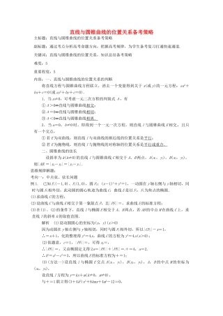 高考数学复习 专题15 解析几何 直线与圆锥曲线的位置关系备考策略-人教版高三全册数学素材