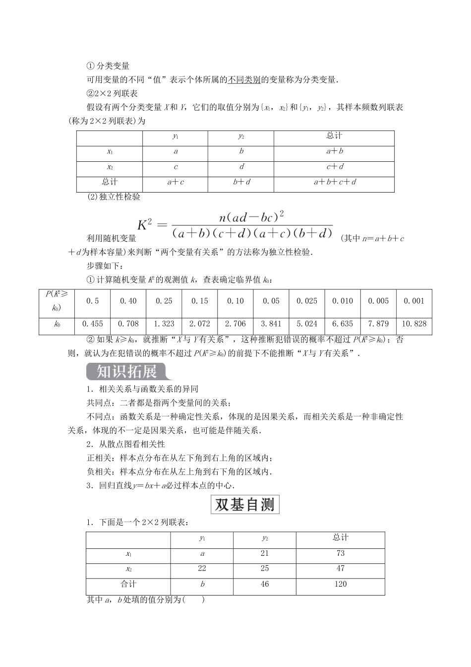 高考数学一轮复习统考 第10章 统计、统计案例 第3讲 变量相关关系与统计案例学案（含解析）北师大版-北师大版高三全册数学学案_第2页