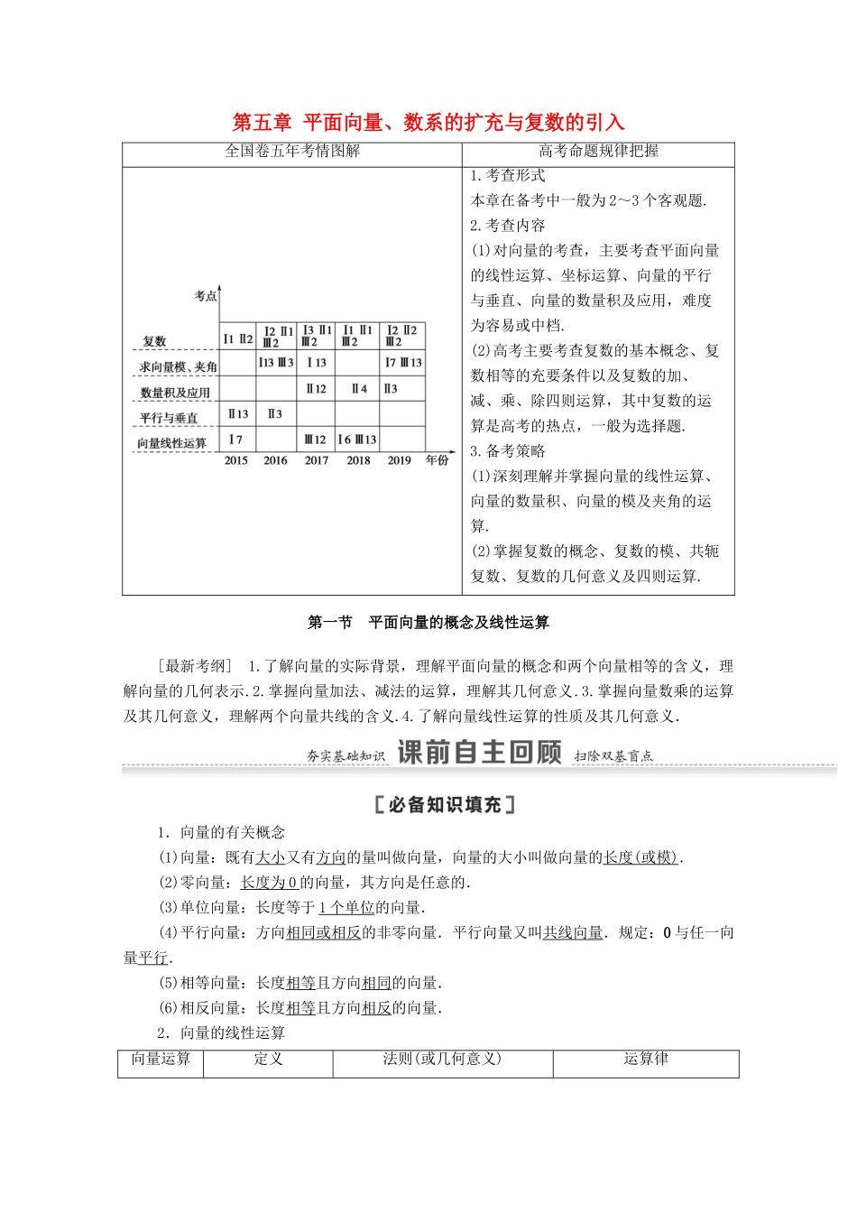 高考数学一轮复习 第五章 平面向量、数系的扩充与复数的引入 5.1 平面向量的概念及线性运算教学案 苏教版-苏教版高三全册数学教学案_第1页