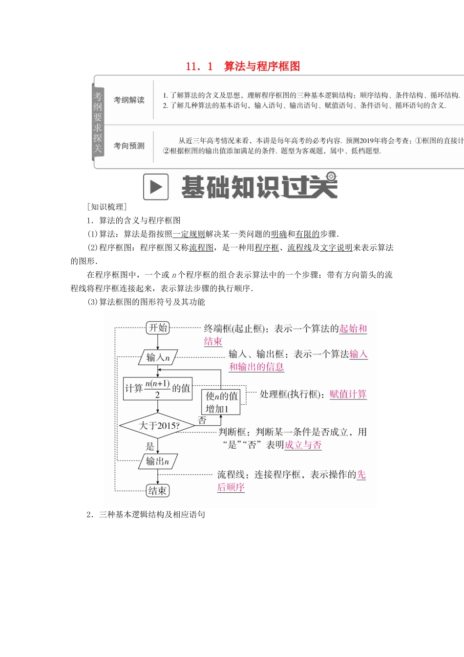 高考数学一轮复习 第11章 算法、复数、推理与证明 11.1 算法与程序框图学案 文-人教版高三全册数学学案_第1页