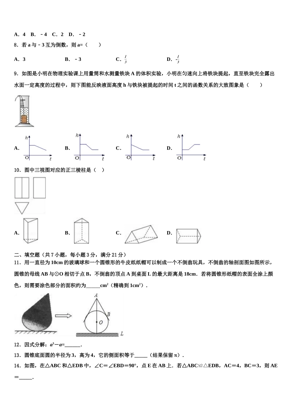 广东省揭阳市普宁市普宁市占陇华南校中考数学模拟试题含解析_第3页