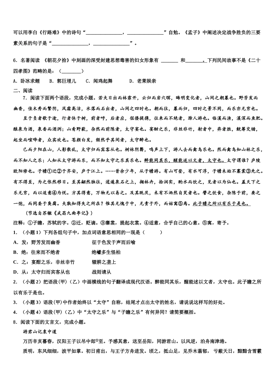 广东省揭阳市榕城区空港经济区中考适应性考试语文试题含解析_第2页