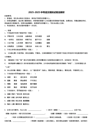 广东省揭阳市榕城区空港经济区中考适应性考试语文试题含解析