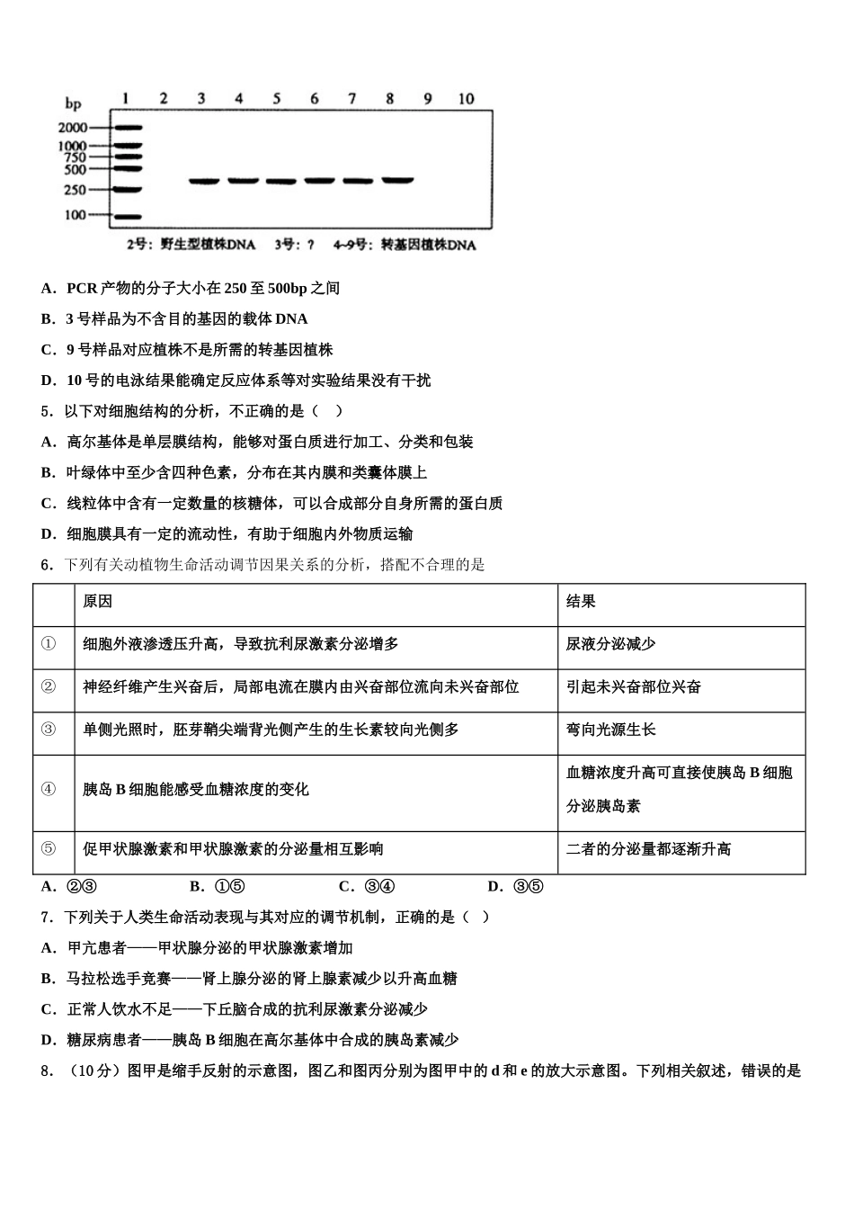 广东省普宁二中高三适应性调研考试生物试题含解析_第2页