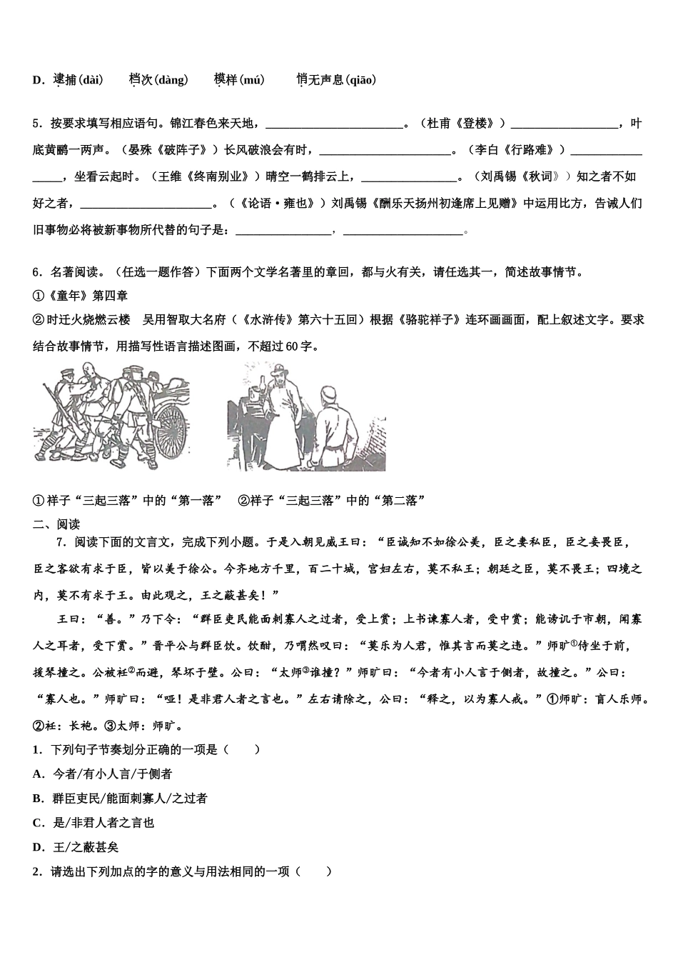 广东省梅县松口中学中考语文对点突破模拟试卷含解析_第2页