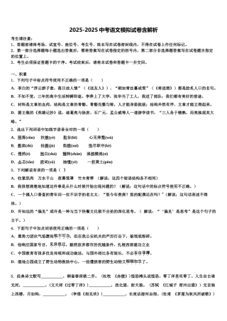 广东省汕头市潮南区胪岗镇重点名校中考语文适应性模拟试题含解析