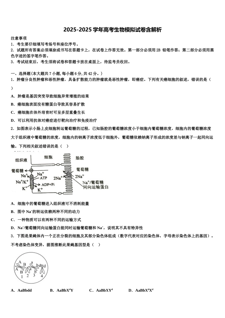 广东省汕头市潮阳新世界中英文学校高三第一次模拟考试生物试卷含解析_第1页