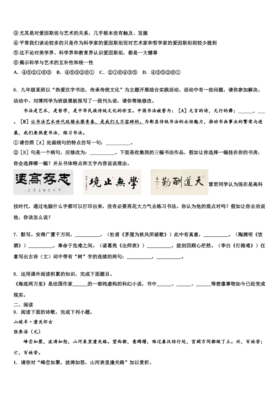 广东省潮州市潮安县市级名校中考语文对点突破模拟试卷含解析_第2页
