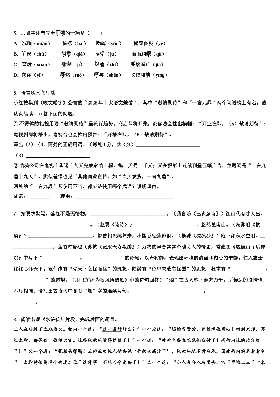 广东省潮阳区华侨中学中考一模语文试题含解析_第2页