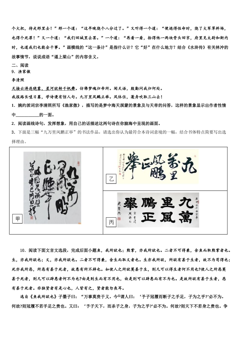 广东省潮阳区华侨中学中考一模语文试题含解析_第3页