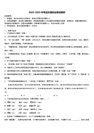 广东省盐城市毓龙路实验校中考一模语文试题含解析
