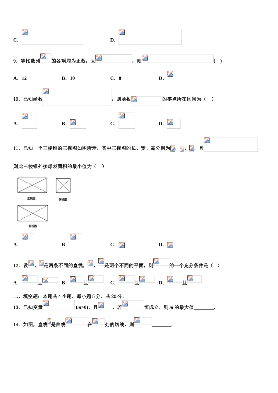 广东省肇庆市重点中学高三下第一次测试数学试题含解析_第3页