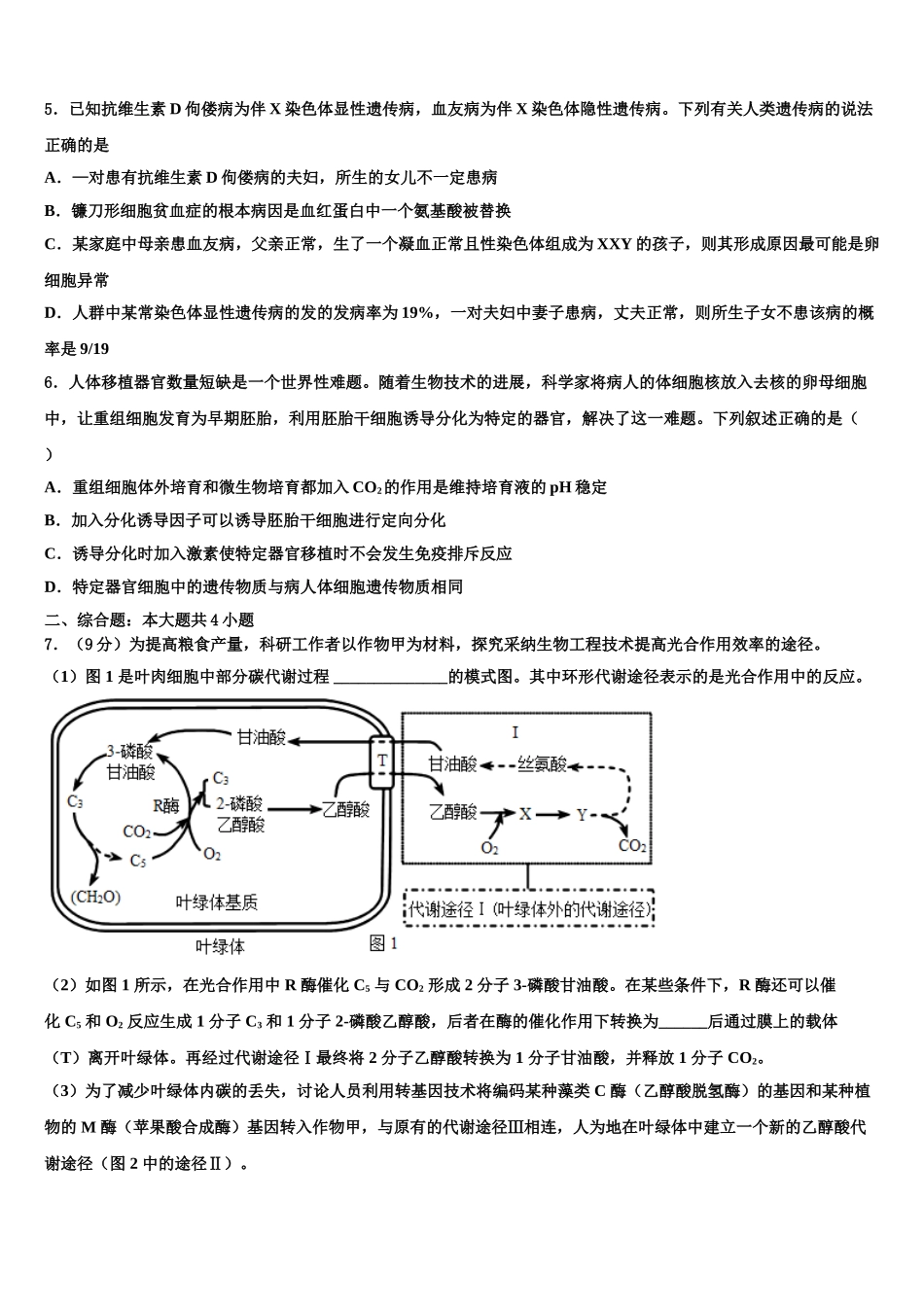 广东省茂名市第一中学高三第二次调研生物试卷含解析_第2页