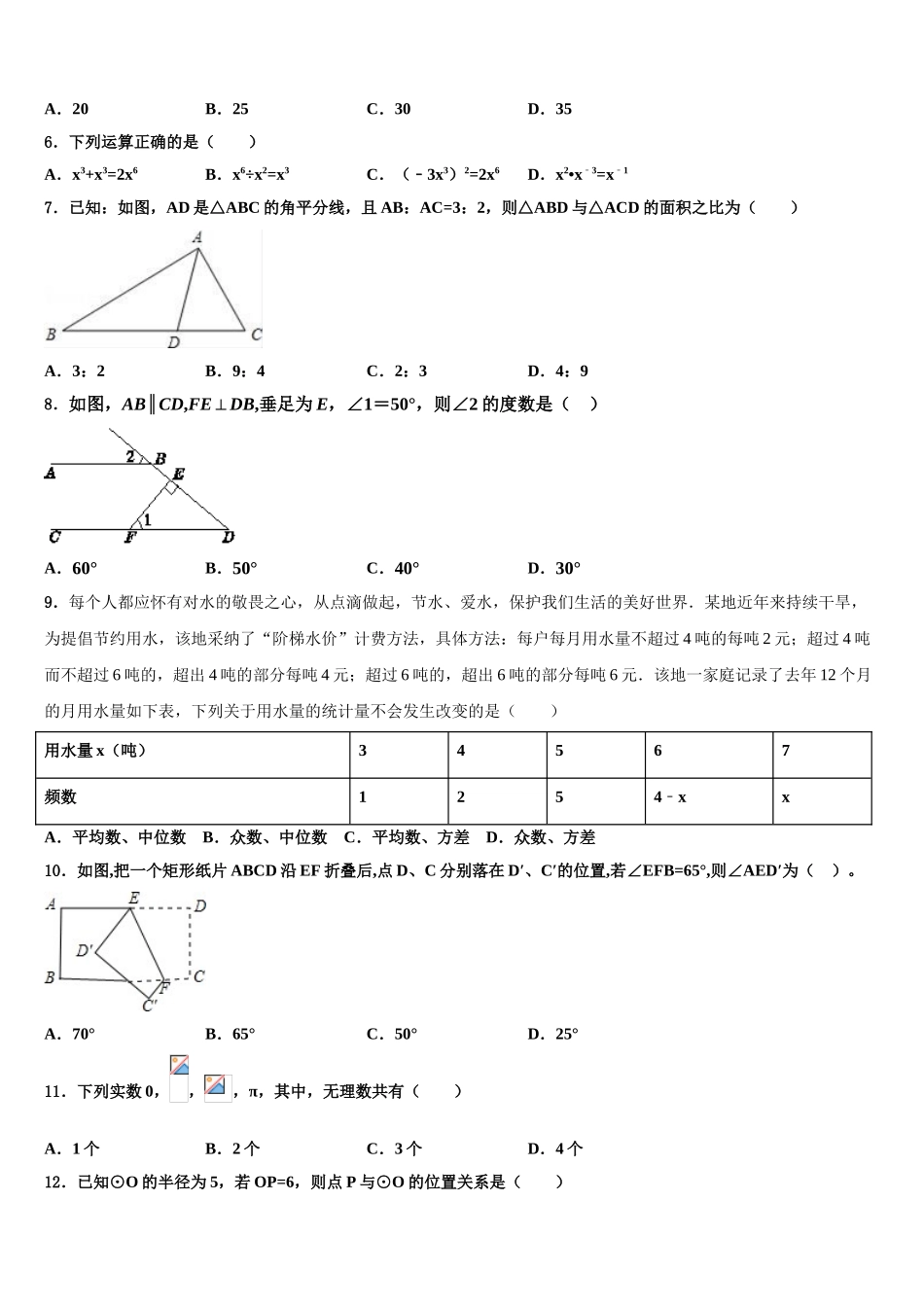 广东省韶关市乐昌市初中数学毕业考试模拟冲刺卷含解析_第2页