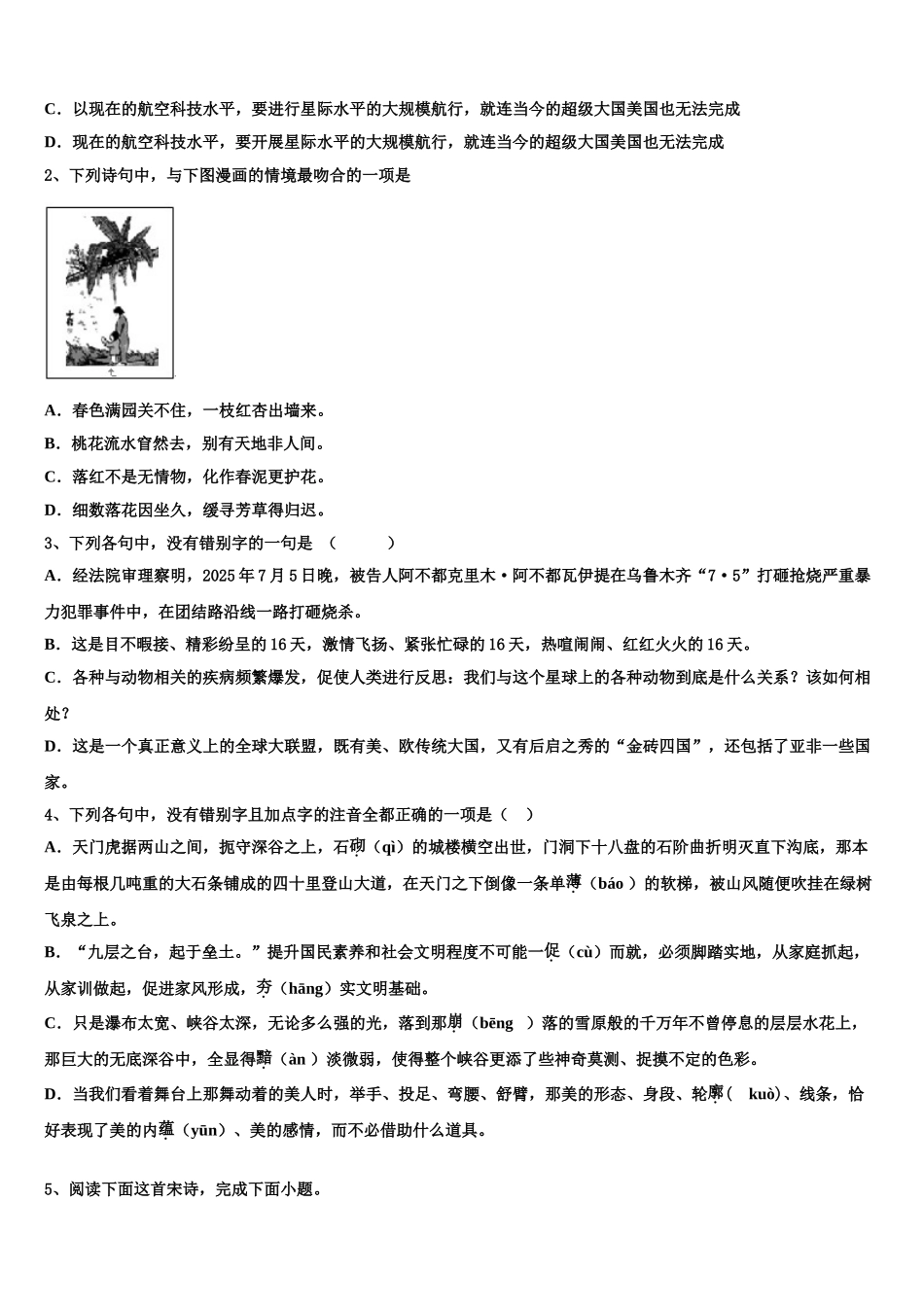广东省雷州市第一中学高考语文二模试卷含解析_第2页