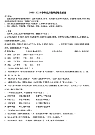 广东省高州市九校联考中考语文模拟试题含解析