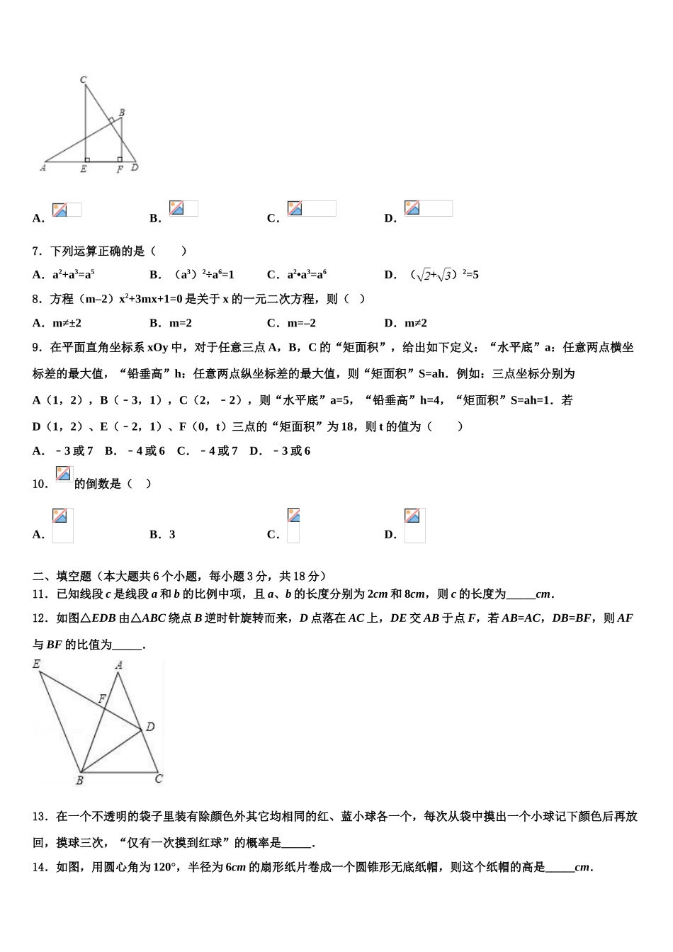广州市从化区从化七中学中考数学五模试卷含解析_第2页