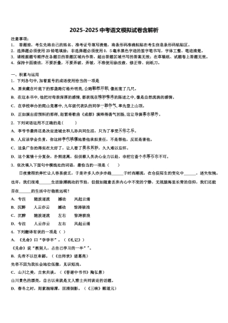 广州市花都区市级名校毕业升学考试模拟卷语文卷含解析