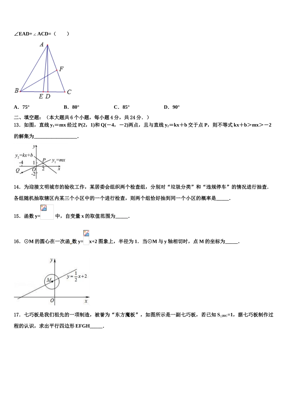 广西南宁中学春季学期中考数学最后冲刺模拟试卷含解析_第3页