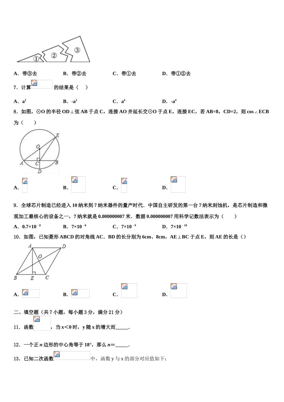 广西南宁市天桃中学中考数学模拟精编试卷含解析_第2页