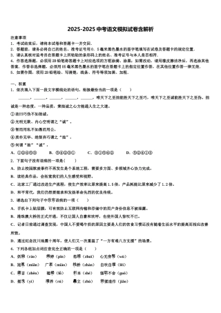广西壮族自治区贵港市覃塘区达标名校初中语文毕业考试模拟冲刺卷含解析