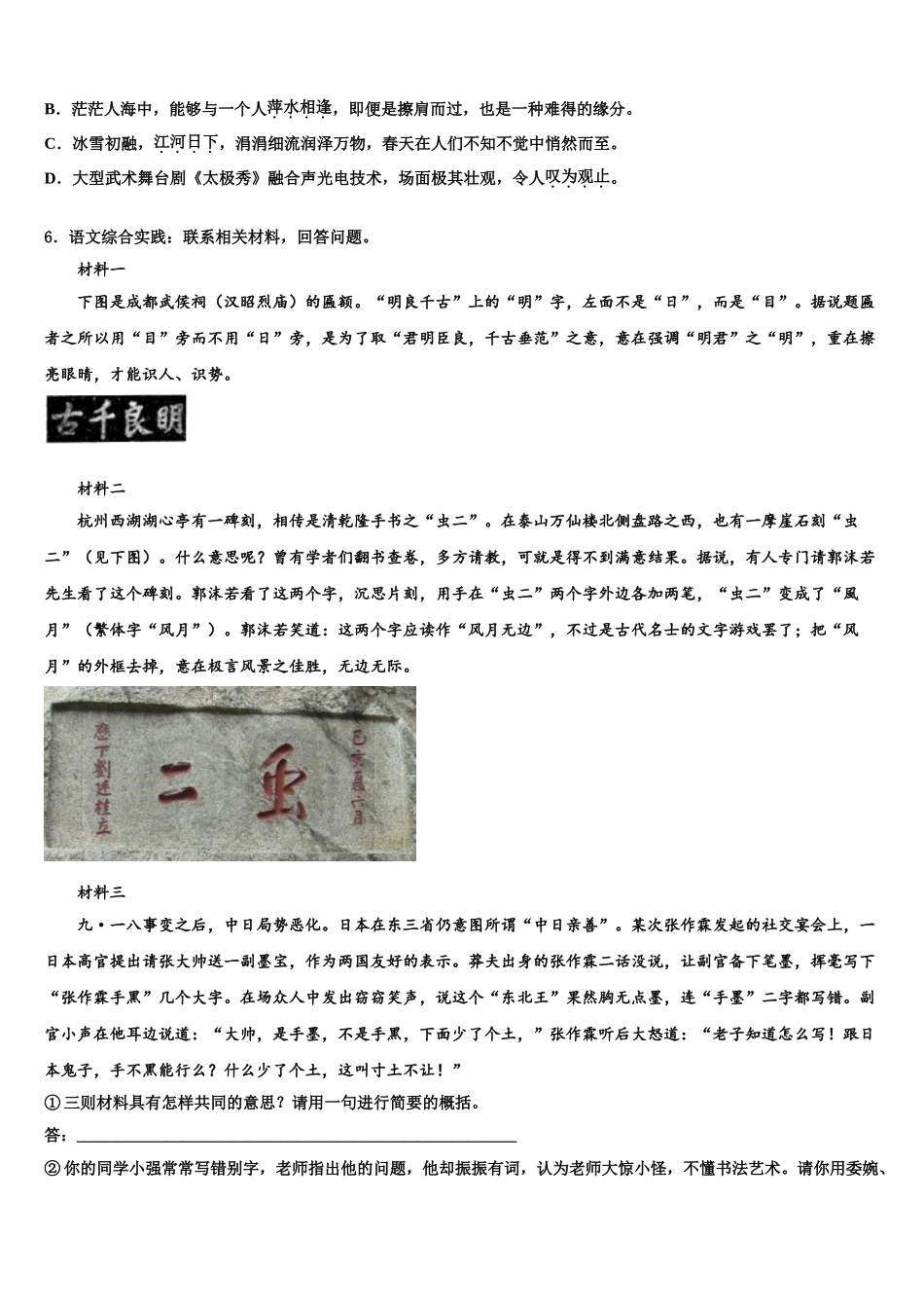 广西崇左市扶绥县中考语文最后冲刺模拟试卷含解析_第2页
