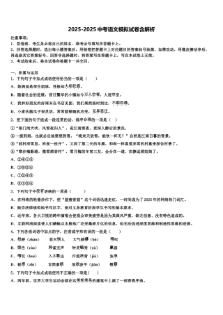 广西崇左市扶绥县中考语文最后冲刺模拟试卷含解析