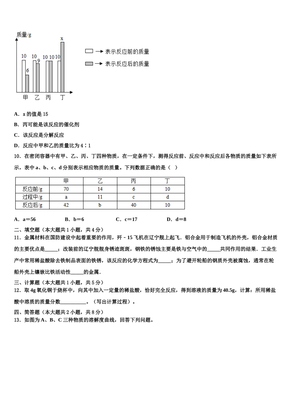 广西崇左市龙州县中考化学最后冲刺模拟试卷含解析_第3页