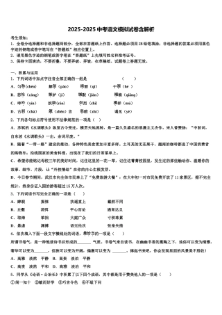 广西桂林市中考五模语文试题含解析