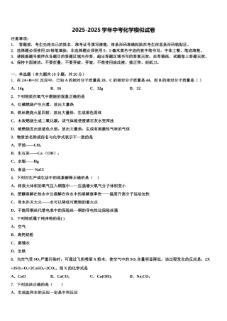 广西梧州市重点达标名校中考一模化学试题含解析