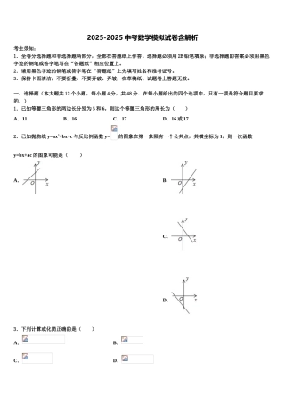 广西田阳县中考数学适应性模拟试题含解析