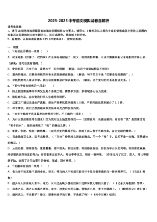 广西省河池市重点名校中考语文押题试卷含解析