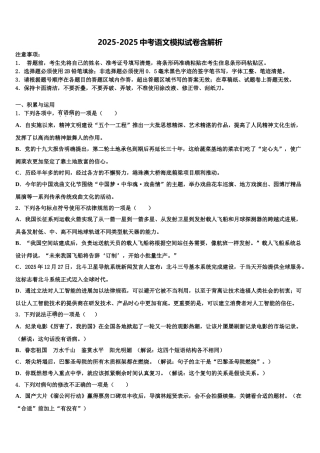 广西省防城港市中考语文模拟试题含解析