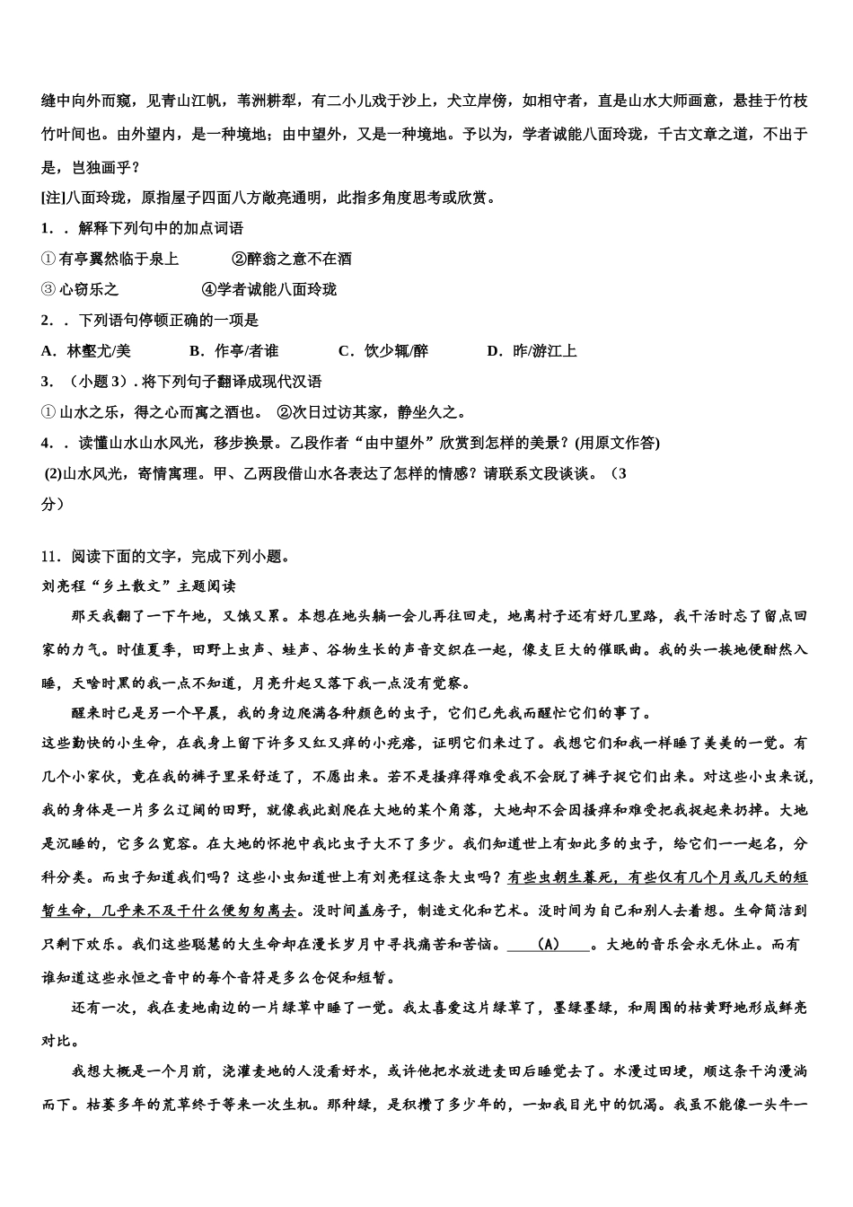 广西贺州市昭平县中考语文模拟预测试卷含解析_第3页
