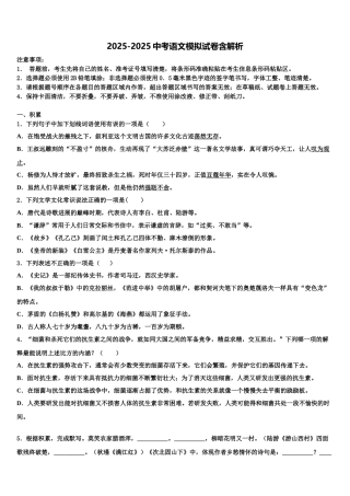 广西钦州市钦州港经济技术开发区中考冲刺卷语文试题含解析